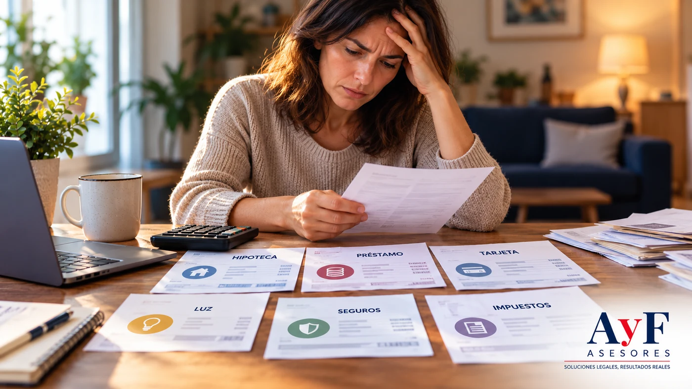 Mesa con varias facturas y dinero solo para algunas: elegir qué recibos pagar puede ser una señal de insolvencia